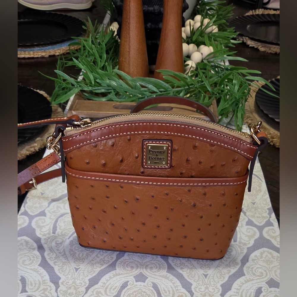 DOONEY & BOURKE  Camel Ostrich-Embossed Crossbody 100% Leather Purse NWOT